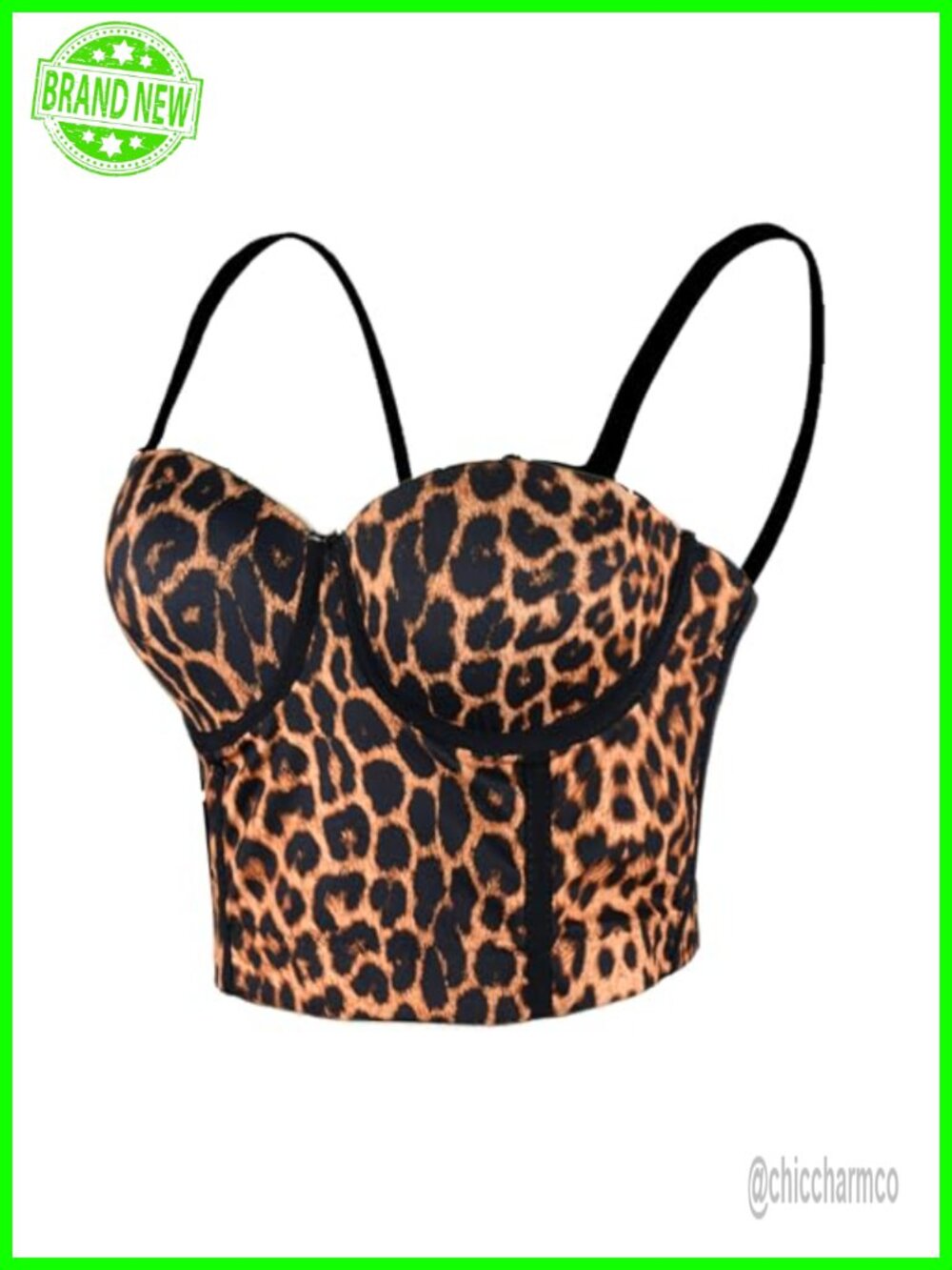 Leopard Print Bustier Crop Top Sleeveless Corset with Push-Up Padded Cups